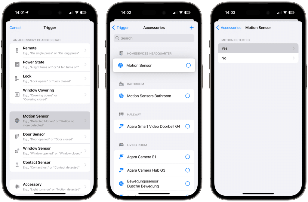 Create new automation with motion sensor